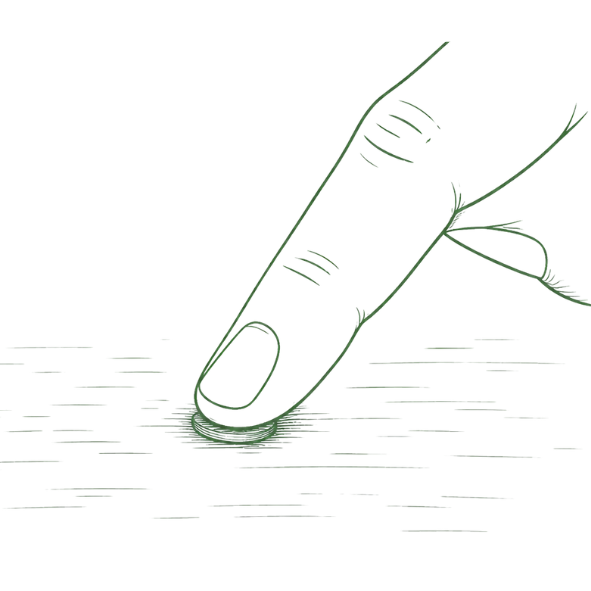 Illustration af finger, der afsætter et fingeraftryk i specialvoks til et personligt vedhæng.