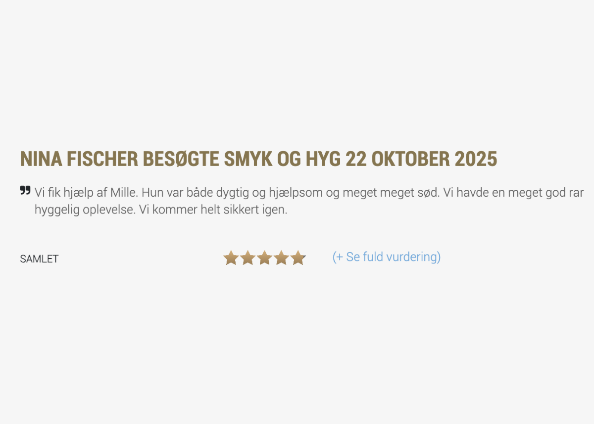 Femstjernet kundeanmeldelse af Smyk&Hyg i Vejle om at lave sine egne smykker i den hyggelige smykkecafé.