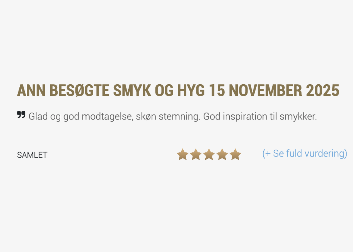 Femstjernet kundeanmeldelse af Smyk&Hyg i Vejle om at lave sine egne smykker i den hyggelige smykkecafé.