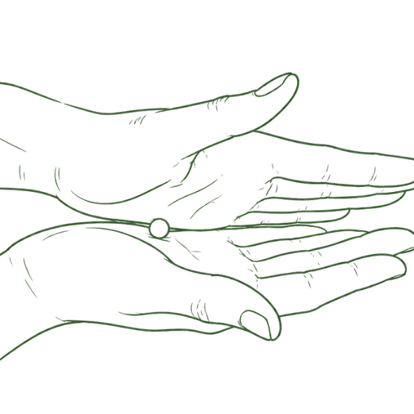 Illustration af specialvoks, der blødgøres mellem hænderne før afsætning af et fingeraftryk.